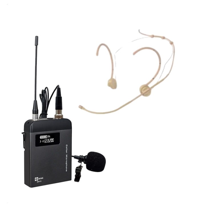 Komplet mikrofonów do nadajnika bodypack Avtek WM-1B: nagłowny i krawatowy