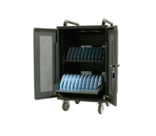 Wnętrze szafki Avtek Charging Cart 20 z półkami na laptopy