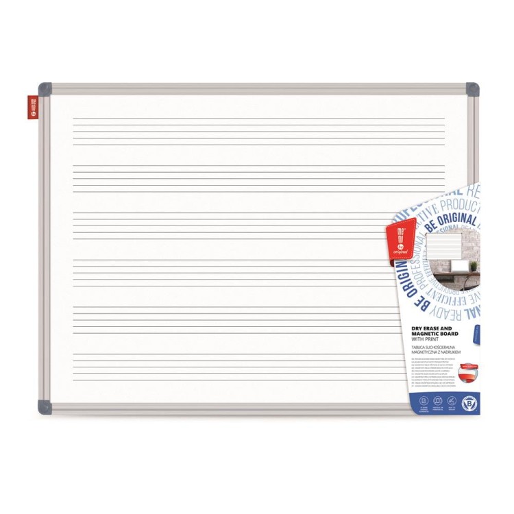 Tablica z nadrukiem pięciolinii MemoBe 170x100 cm, suchościeralna magnetyczna biała