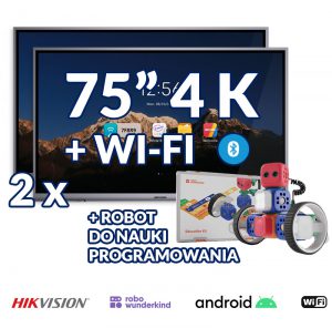 Aktywna Tablica - Zestaw 2x Monitor interaktywny HIKVISION 75″ 4K z Androidem 8.0, + 1x robot do nauki programowania Robo Wunderkind